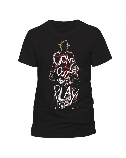 OFFICIAL NIGHTMARE ON ELM STREET FREDDY 'COME OUT AND PLAY' BLACK T-SHIRT