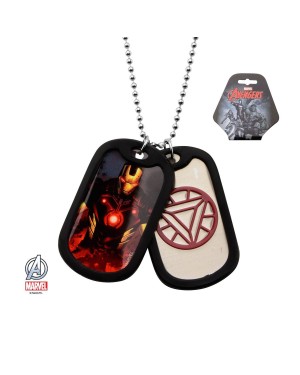 MARVEL COMICS - IRON MAN SUITED/ ARC SYMBOL DOG TAG PENDANT WITH CHAIN NECKLACE