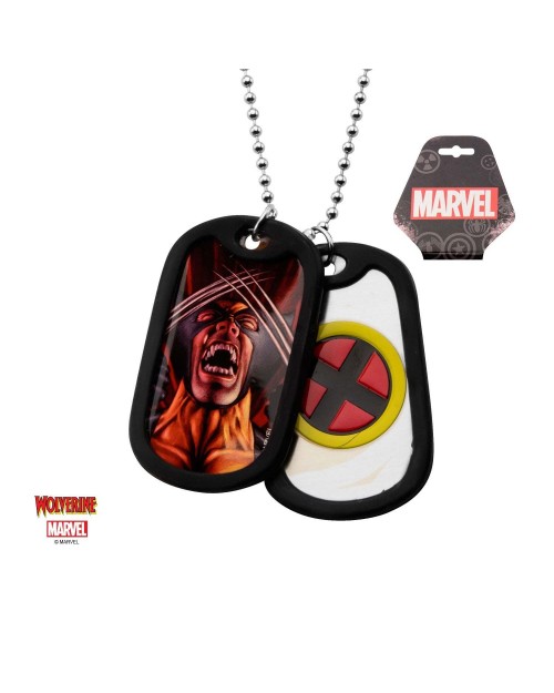MARVEL COMICS - WOLVERINE SUITED/ X-MEN SYMBOL DOG TAG PENDANT WITH CHAIN NECKLACE
