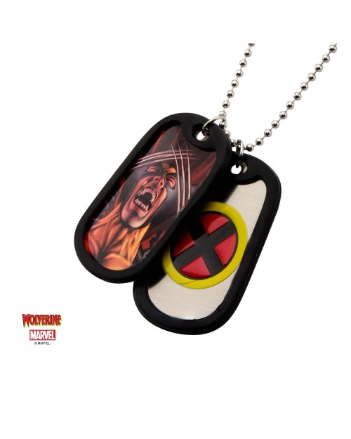 MARVEL COMICS - WOLVERINE SUITED/ X-MEN SYMBOL DOG TAG PENDANT WITH CHAIN NECKLACE