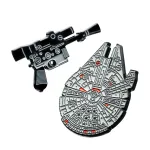 OFFICIAL STAR WARS -  HAN SOLO BLASTER AND MILLENNIUM FALCON METAL ENAMEL PIN BADGE