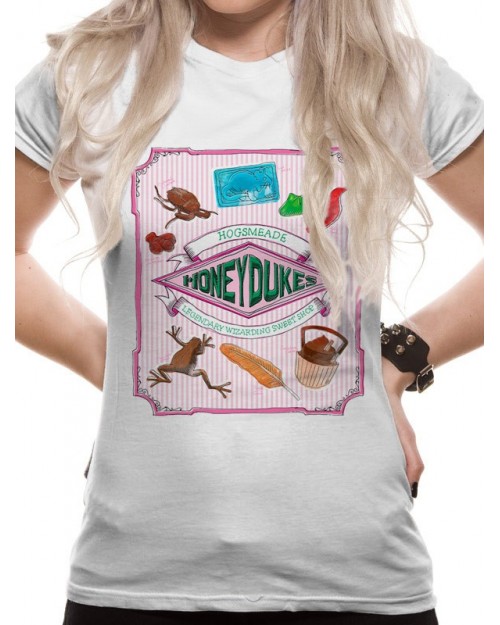 HARRY POTTER - HONEYDUKES WIZARDING SWEET SHOP PRINT WHITE FITTED T-SHIRT