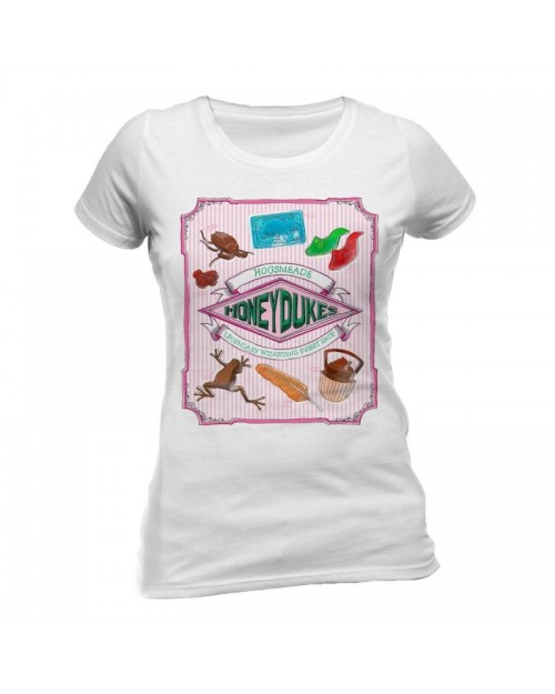HARRY POTTER - HONEYDUKES WIZARDING SWEET SHOP PRINT WHITE FITTED T-SHIRT