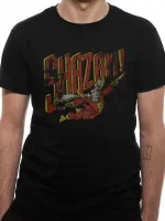 DC COMICS - SHAZAM (CAPTAIN MARVEL) FLYING TEXT SYMBOL BLACK T-SHIRT