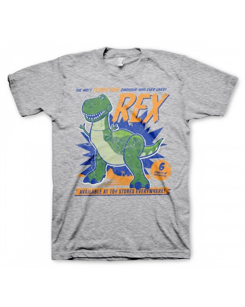 OFFICIAL DISNEY TOY STORY - REX THE MOST TERRIFYING DINOSAUR WHO EVER LIVED GREY T-SHIRT