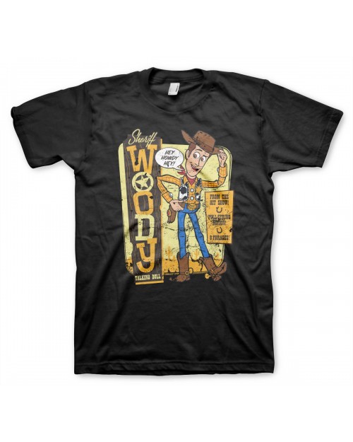 OFFICIAL DISNEY TOY STORY - SHERIFF WOODY TALKING DOLL TOY POSTER PRINT BLACK T-SHIRT