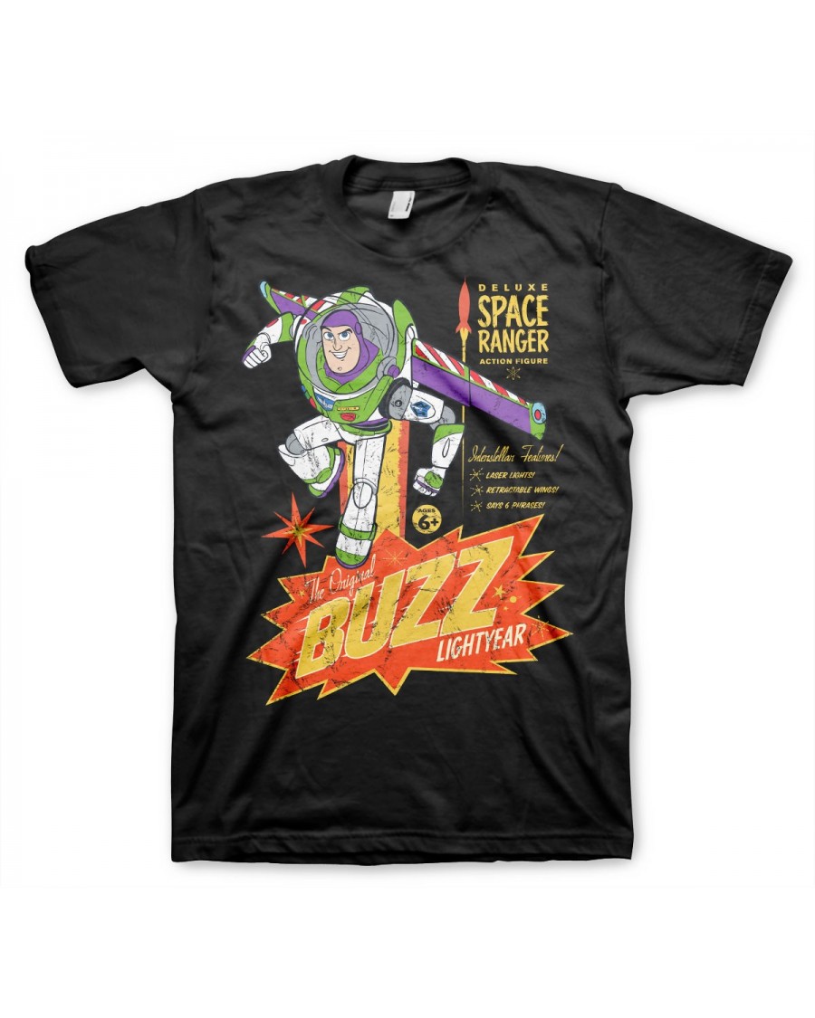 OFFICIAL DISNEY TOY STORY - BUZZ LIGHTYEAR DELUXE SPACE RANGER TOY POSTER PRINT BLACK T-SHIRT
