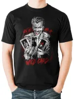 OFFICIAL DC COMICS - BATMAN THE JOKER -  WILD CARD PRINT BLACK T-SHIRT