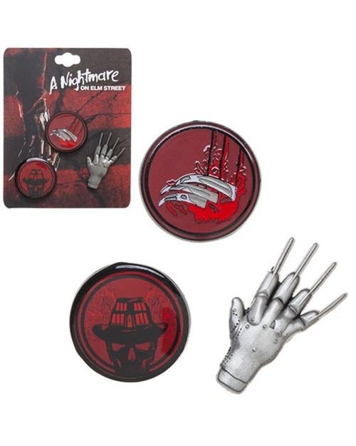A NIGHTMARE ON ELM STREE GLOVE CLAW SET OF 3 METAL PIN BADGE