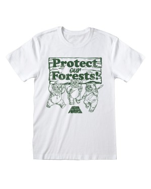 OFFICIAL STAR WARS EWOKS PROTECT OUR FORESTS! PRINT WHITE T-SHIRT