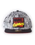 OFFICIAL MARVEL COMICS RETRO LOGO ALL OVER BLACK AND WHITE PRINT SNAPBACK CAP