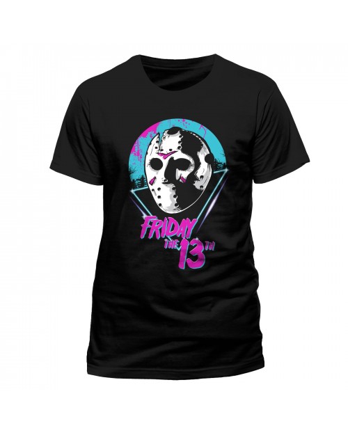 OFFICIAL FRIDAY THE 13TH 80's COLOUR PRINT BLACK T-SHIRT