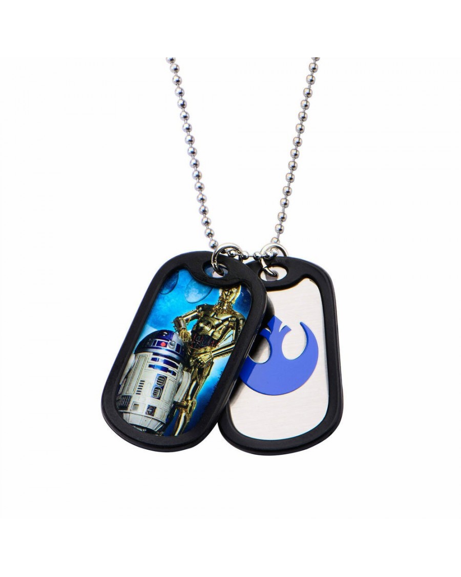 STAR WARS - C-3PO & R2-D2 DOG TAG PENDANT WITH CHAIN NECKLACE