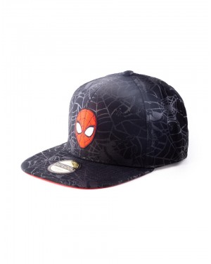 MARVEL COMICS SPIDER-MAN MASK ALL OVER WEBBED PRINT BLACK SNAPBACK CAP