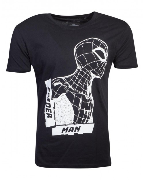 MARVEL COMICS SPIDER-MAN SUITED UP SIDE VIEW WHITE PRINT BLACK T-SHIRT