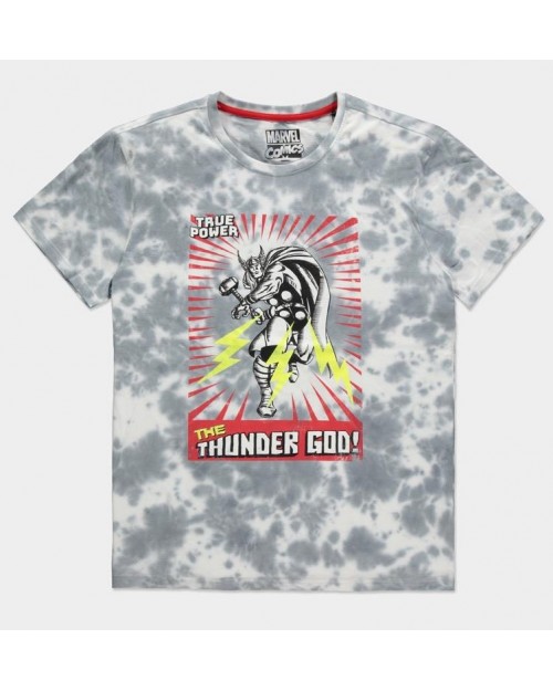 MARVEL COMICS THE MIGHTY THOR THE THUNDER GOD GREY AND WHITE TIE DYE T-SHIRT