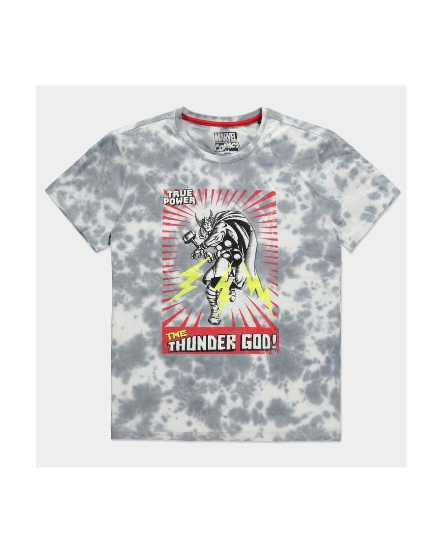 MARVEL COMICS THE MIGHTY THOR THE THUNDER GOD GREY AND WHITE TIE DYE T-SHIRT