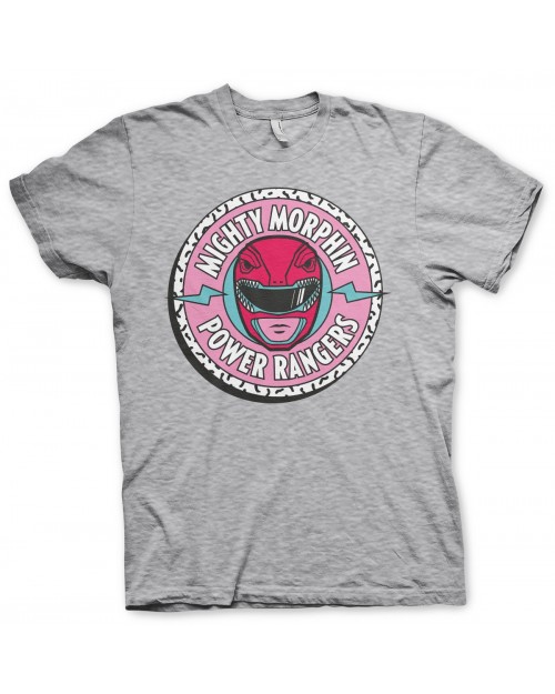 OFFICIAL MIGHTY MORPHIN POWER RANGERS CIRCLE DISTRESSED PRINT GREY T-SHIRT