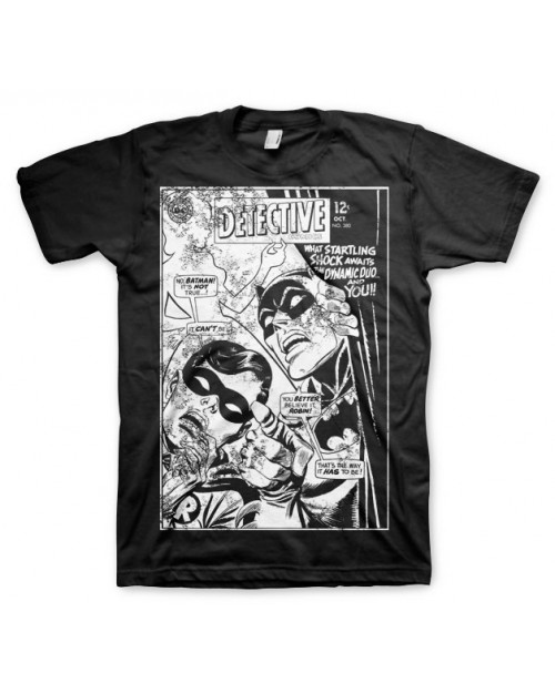DC COMICS DETECTIVE COMICS BATMAN AND ROBIN DISTRESSED PRINT BLACK T-SHIRT