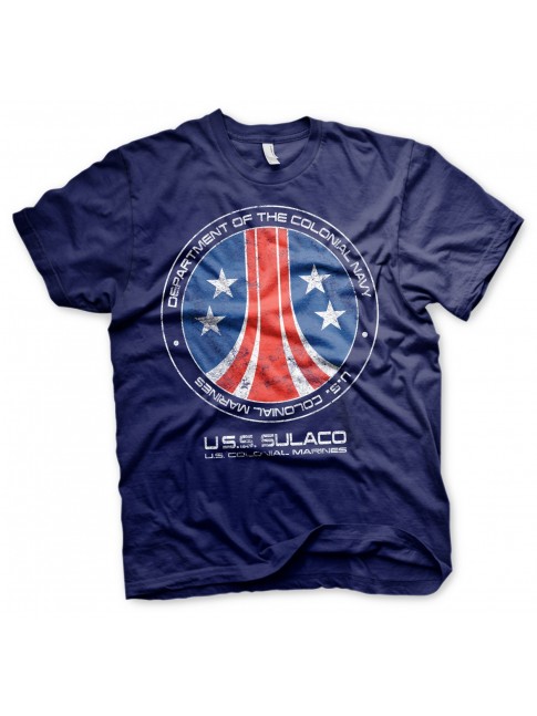 ALIENS USS SULACO COLONIAL MARINES DISTRESSED PRINT NAVY BLUE T-SHIRT
