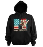 MTV USA AMERICAN FLAG LOGO BLACK HOODED PULLOVER JUMPER