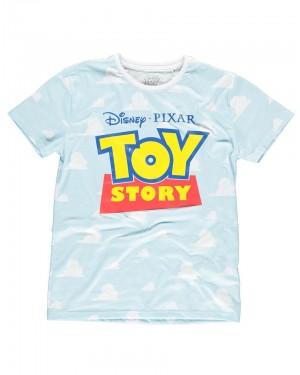 OFFICIAL PIXAR TOY STORY LOGO ALL OVER PRINT CLOUDS BLUE T-SHIRT