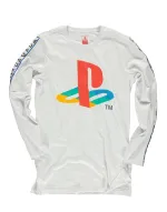 OFFICIAL PLAYSTATION LOGO & TAPING LONG SLEEVE MENS WHITE T-SHIRT