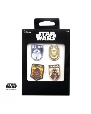 STAR WARS R2-D2, C-3PO, CHEWBACCA & JAWAS SOFT ENAMEL PIN BADGE (SET OF 4)