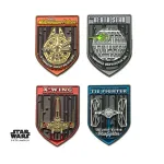 STAR WARS MILLENIUM FALCON, DEATH STAR, X-WING & TIE FIGHTER SOFT ENAMEL PIN BADGE (SET OF 4)