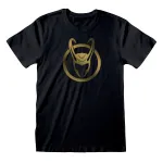 DISNEY MARVEL COMICS LOKI HORNED HELMET GOLDFOIL PRINT BLACK T-SHIRT