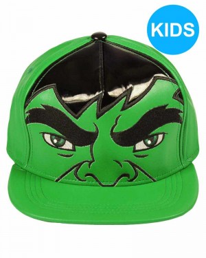 MARVEL COMICS THE HULK FACE GREEN PU SNAPBACK CAP [KIDS]