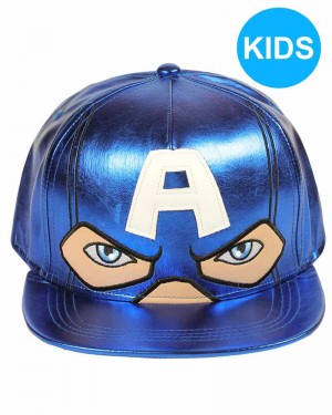 MARVEL COMICS CAPTAIN AMERICA'S FACE BLUE PU SNAPBACK CAP [KIDS]