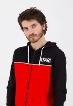 OFFICIAL ATARI LOGO COLOUR BLOCK RED HOODIE JUMPER