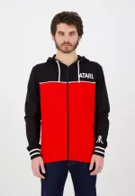 OFFICIAL ATARI LOGO COLOUR BLOCK RED HOODIE JUMPER