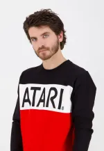 OFFICIAL ATARI LOGO COLOUR BLOCK RED SWEATSHIRT JUMPER