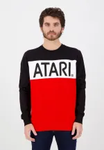 OFFICIAL ATARI LOGO COLOUR BLOCK RED SWEATSHIRT JUMPER