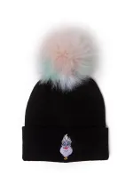 DISNEY THE LITTLE MERMAID URSULA EMBROIDED POM CUFFED BLACK BEANIE