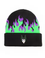 DISNEY MALEFICENT EMBROIDED FLAME CUFFED BLACK BEANIE