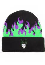 DISNEY MALEFICENT EMBROIDED FLAME CUFFED BLACK BEANIE