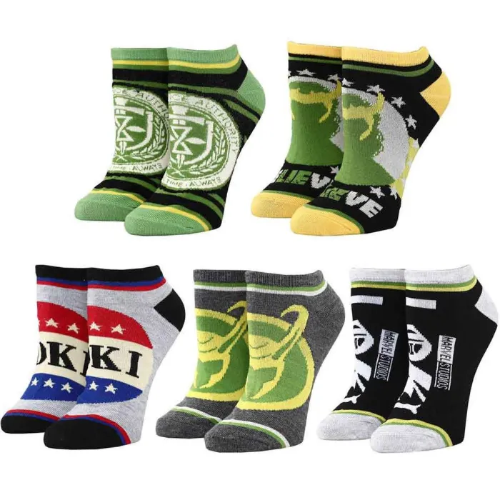 MARVEL COMICS DISNEY LOKI CAMPAIGN ANKLE SOCKS 5 PAIRS OF SOCKS