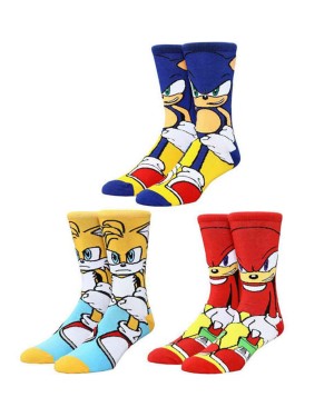 SONIC THE HEDGEHOG SONIC, TAILS AND KNUCKLES ALL OVER PRINT 3 PAIR CREW SOCKS (CHARACTER COLLECTION)