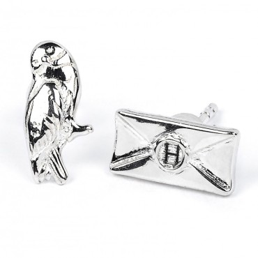 HARRY POTTER HEDWIG AND LETTER SILVER PLATED PAIR OF STUD EARRINGS