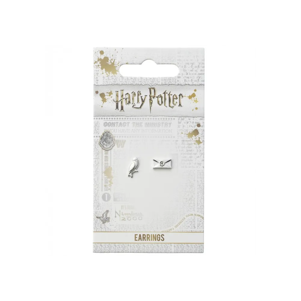 HARRY POTTER HEDWIG AND LETTER SILVER PLATED PAIR OF STUD EARRINGS