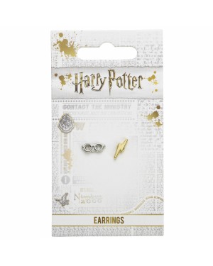 HARRY POTTER HARRY'S GLASSES & SCAR SILVER PLATED PAIR OF STUD EARRINGS
