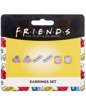 FRIENDS LOGO, MUG & ICONIC PICTURE FRAME SILVER PLATED 3 PAIRS OF STUD EARRINGS