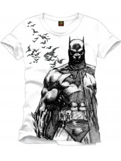 DC COMICS BATMAN & BATS PENCIL DRAWING WHITE T-SHIRT 