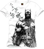 DC COMICS BATMAN & BATS PENCIL DRAWING WHITE T-SHIRT 