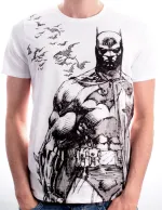 DC COMICS BATMAN & BATS PENCIL DRAWING WHITE T-SHIRT 