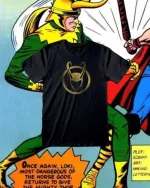 DISNEY MARVEL COMICS LOKI HORNED HELMET GOLDFOIL PRINT BLACK T-SHIRT