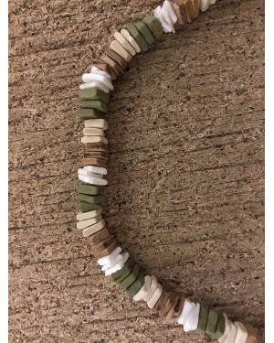 Seaside Woods - Green, White and Brown Coco Wood Necklace